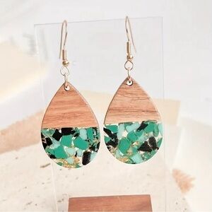 Green and Gold Leaf Teardrop Earrings